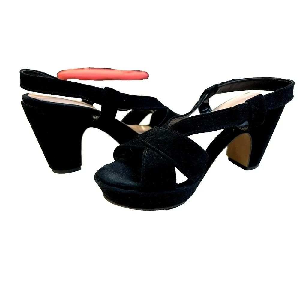 Unlace Strappy Sling Back‎ Sandal Black Suede 1